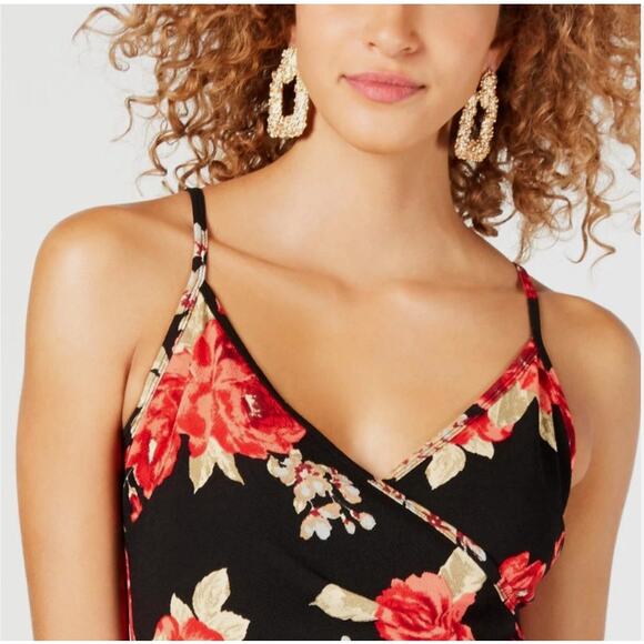 Crave Fame Black/Red Floral Faux-Wrap Sleeveless V-Neck Mini Dress Womens Size S - Picture 10 of 12